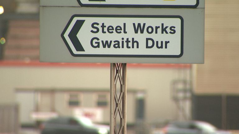 A sign for the Port Talbot Steel Works. 
