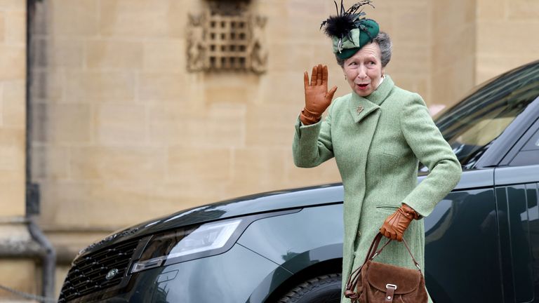The Princess Royal arrives for the Easter service. Pic: PA