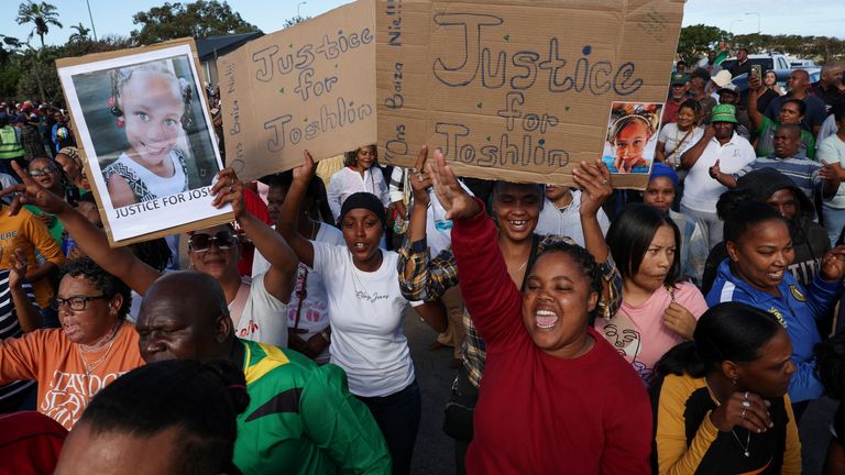 Protests outside the Vredenburg Magistrate Court.
Pic: Reuters