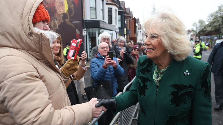 Queen Camilla meets members of the public during a visit to Belfast. Pic: PA