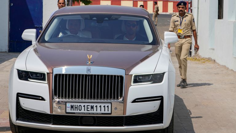 Bollywood actor Ranbir Kapoor leaving the airport in a Rolls Royce. Pic: AP/Ajit Solanki