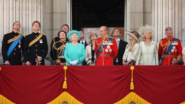 The royals on the Buckingham Palace balcony for Trooping the Colour in June 2008. Pic: PA