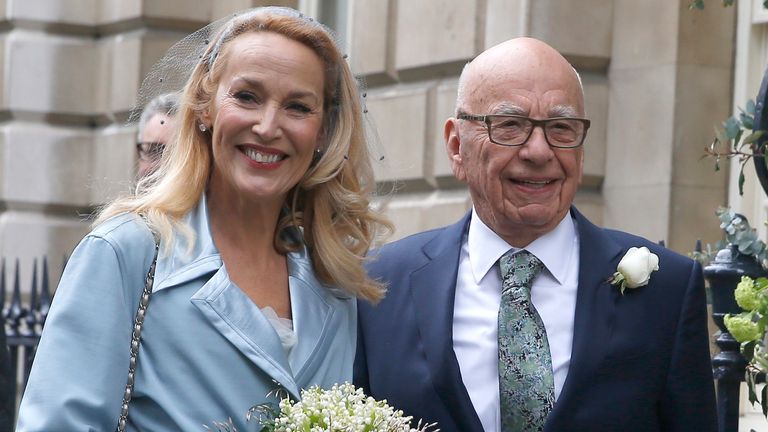 Rupert Murdoch and Jerry Hall on their wedding day in 2016. Pic: Reuters/Neil Hall