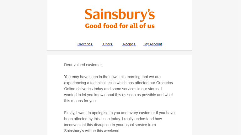 An email Sainsbury&#39;s sent to customers this afternoon