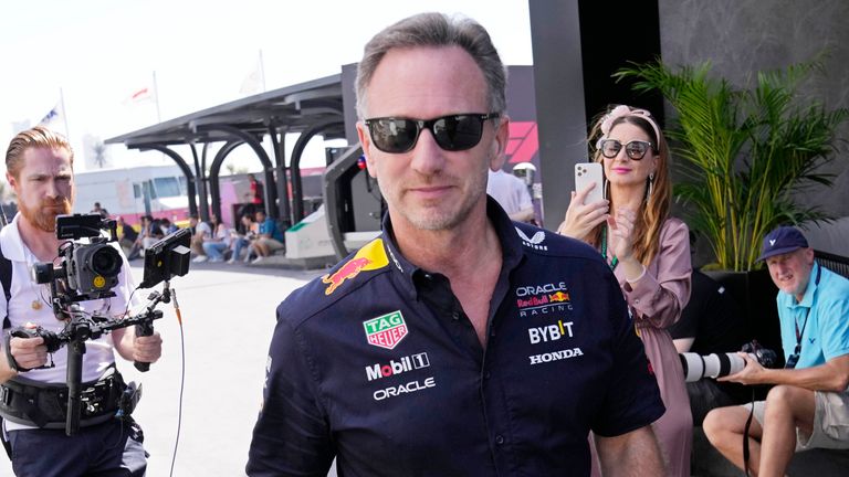 Red Bull team principal Christian Horner arrives at the circuit for the first practice session.
Pic: AP