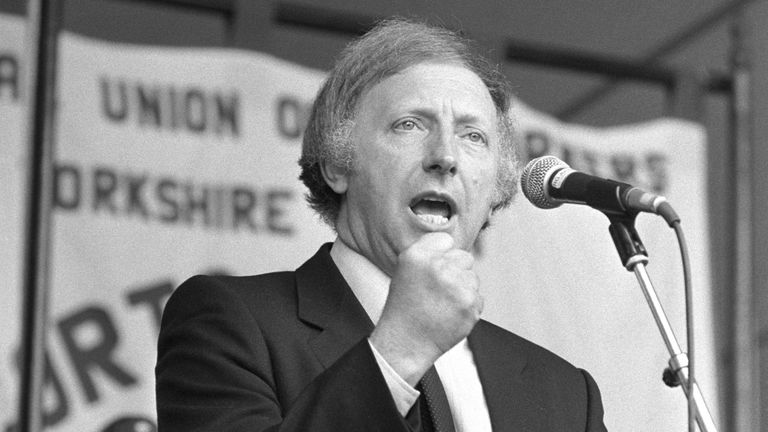NUM (National Union of Miners) president Arthur Scargill voices an opinion at a mass rally in Jubilee Gardens, in London, which ended a march through London by miners, during the Miners Strike.