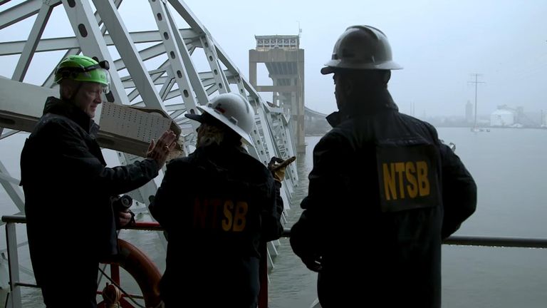 NTSB officials on board the container ship Pic: NTSB