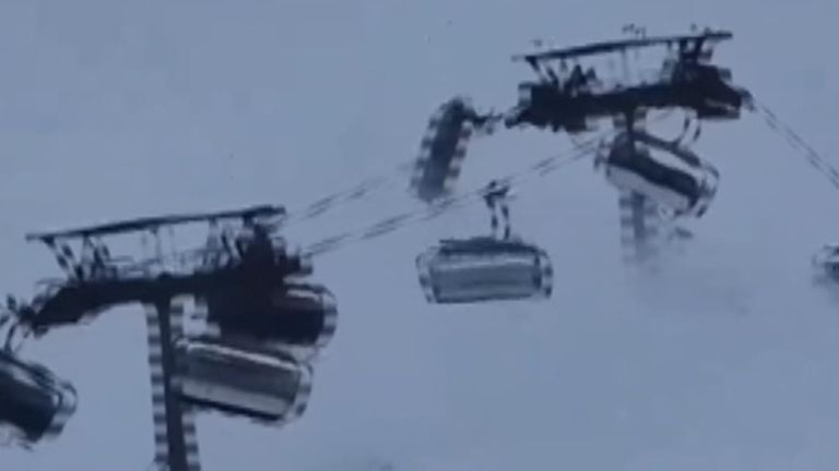 Extreme winds cause ski lifts to swing violently | Offbeat News | Sky News