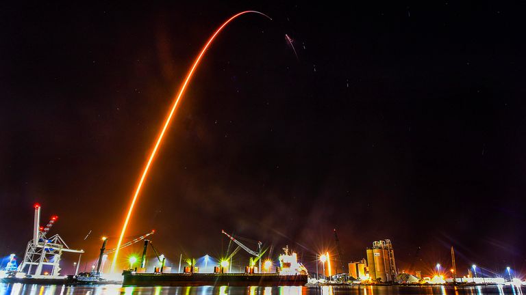 The SpaceX Falcon 9 rocket on its way to the International Space Station. Pic: AP