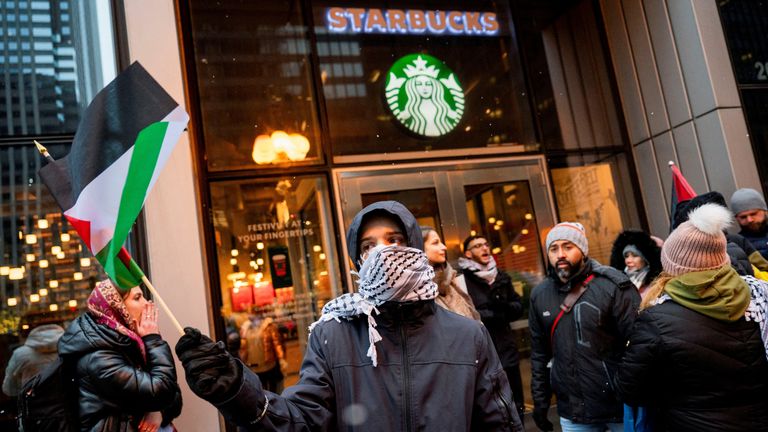 File pic: Reuters
FILE PHOTO: Activists of the group "Chicago Youth Liberation for Palestine" protest in support of Palestinians at a Starbucks, amid protests nationwide and calls for a ceasefire between Israel and Hamas, in Chicago, Illinois, U.S. December 31, 2023. REUTERS/Vincent Alban/File Photo