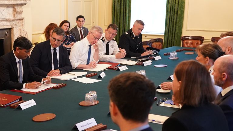 Prime Minister Rishi Sunak hosts a policing roundtable at 10 Downing Street, London. Picture date: Thursday October 12, 2023.

