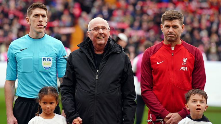 Sven-Goran Eriksson with Steven Gerrard before the match. Pic: PA