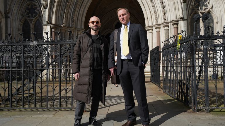 Financial market traders Carlo Palombo (left) and Tom Hayes, who were jailed over interest rate benchmark manipulation, outside the Court of Appeal where their cases are being reviewed. Picture date: Thursday March 14, 2024. Pic: PA