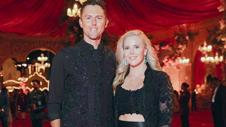 New Zealand cricketer Trent Boult and wife Gert Smith.
Pic: Reliance/Reuters
