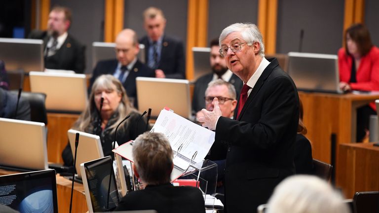 Mark Drakeford during his last FMQs as first minister. Pic: Welsh government