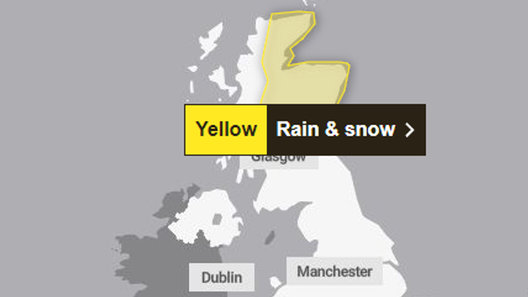 A yellow weather warning has been issued by the Met Office for snow and rain in parts of Scotland on Tuesday.