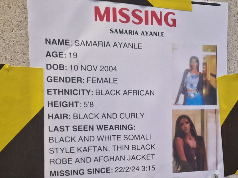 Posters were displayed around London as part of the appeal for information on missing Samaria Ayanle.