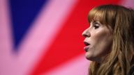 Britain’s Labour Party Deputy Leader Angela Rayner speaks during her keynote speech on the opening day of Britain’s Labour Party annual conference in Liverpool, Britain, October 8, 2023. REUTERS/Phil Noble