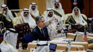 U.S. Secretary of State Antony Blinken attends a Joint Ministerial Meeting of the GCC-US Strategic Partnership to discuss the humanitarian crises faced in Gaza, in Riyadh, Saudi Arabia, April 29, 2024. 
