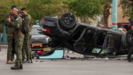 The car of Israel&#39;s National Security Minister Itamar Ben-Gvir is seen after an accident. Pic: Reuters