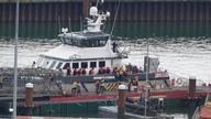 A group of people thought to be migrants are brought in to Dover, Kent, by the Border Force following a small boat incident in the Channel. Picture date: Tuesday April 23, 2024.

