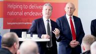 Keir Starmer speaking as shadow defence secretary John Healey (right) listens during a campaign visit to BAE Systems in Barrow-in-Furness, Cumbria.  