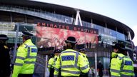 Police presence outside the Emirates Stadium ahead of Arsenal&#39;s match. Pic: PA
