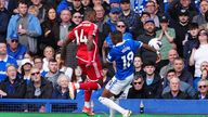 Nottingham Forest's Callum Hudson-Odoi in action against Everton...s Ashley Young during the Premier League match at Goodison Park, Liverpool. Picture date: Sunday April 21, 2024. PA Photo. See PA story SOCCER Everton. Photo credit should read: Peter Byrne/PA Wire...RESTRICTIONS: EDITORIAL USE ONLY No use with unauthorised audio, video, data, fixture lists, club/league logos or "live" services. Online in-match use limited to 120 images, no video emulation. No use in betting, games or single club/league/player publications.