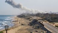 Smoke rises following an Israeli airstrike in the central Gaza Strip, Monday, April 1, 2024. (AP Photo/Abdel Kareem Hana)