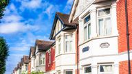 A vew along a row of Victorian terraced hoses in Ealing, London.