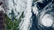 A satellite image shows Hurricane Larry in the Atlantic Ocean, moving north towards the Canadian Atlantic province of Newfoundland and Labrador September 5, 2021. Pic: NOAA/Reuters