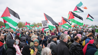 People take part in a pro-Palestine march Hyde Park in central London. Picture date: Saturday April…
