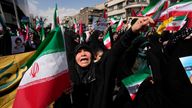 Iranians during  an anti-Israeli march.
Pic: AP
