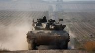 An Israeli tank near Israel&#39;s border with Gaza. Pic: Reuters
