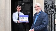 Jeremy Paxman marked World Parkinson&#39;s Day by handing over the Parky Charter petition to Number 10. Pic: PA