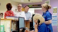 Keir Starmer and Wes Streeting, meet nursing staff and Labour's candidate for the East Midlands Mayor and current chair of the Sherwood Forest Hospitals NHS Trust, Claire Ward (left), during a visit to Kings Mill Hospital Sutton-in-Ashfield, in the East Midlands, as they unveil Labour's plans to digitise the 'red book' of children's health records. Picture date: Monday April 8, 2024. PA Photo. See PA story POLITICS Labour. Photo credit should read: Jacob King/PA Wire