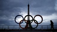 FILE PHOTO: Olympic rings to celebrate the IOC official announcement that Paris won the 2024 Olympic bid are seen in front of the Eiffel Tower at the Trocadero square in Paris, France, September 14, 2017. REUTERS/Christian Hartmann/File Photo