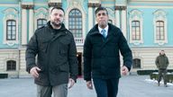 Prime Minister Rishi Sunak walks with President Volodymyr Zelensky (right) during a visit to the Presidential Palace in Kyiv, Ukraine, to announce a major new package of £2.5 billion in military aid to the country over the coming year. Picture date: Friday January 12, 2024.

