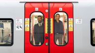 Cardboard cutouts of Ryan Reynolds and Rob McElhenney on board a new TfW Class 197. Pic: Transport for Wales