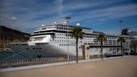 A view of the cruise ship MSC Armonia moored in the port of Barcelona, Spain.
Pic: AP