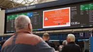 Signage at Victoria station, London, as train drivers from the Aslef union launch a wave of fresh walkouts in a long-running dispute over pay. Train drivers at 16 rail companies are holding a rolling programme of one-day walkouts between April 5 and 8, coupled with a six-day ban on overtime. Picture date: Friday April 5, 2024.