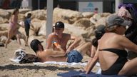 Beachgoers in Tel Aviv