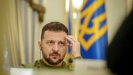 Volodymyr Zelenskyy at the presidential palace in Ukraine on Thursday. Pic: AP