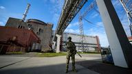 A Russian serviceman guards an area of the Zaporizhzhia nuclear power station in 2022. File pic: AP
