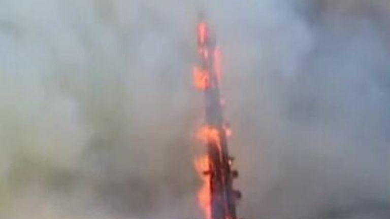Stock Exchange spire tumbles in fire at Copenhagen landmark
