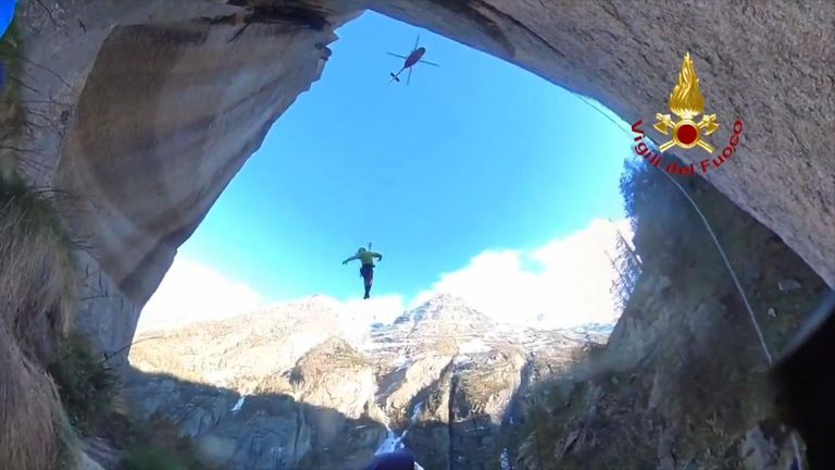 Italy: Climbers rescued by helicopter from rock face near Turin | World ...