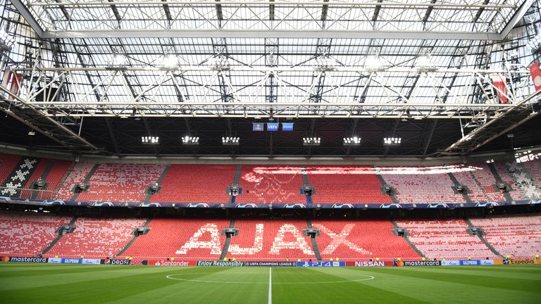 08 May 2019, Netherlands, Amsterdam: Football, Champions League, knockout round, semi-final, return leg Ajax Amsterdam - Tottenham Hotspur, in the Johan Cruijff ArenA. A look into the stadium before the match begins. Photo by: Marius Becker/picture-alliance/dpa/AP Images
