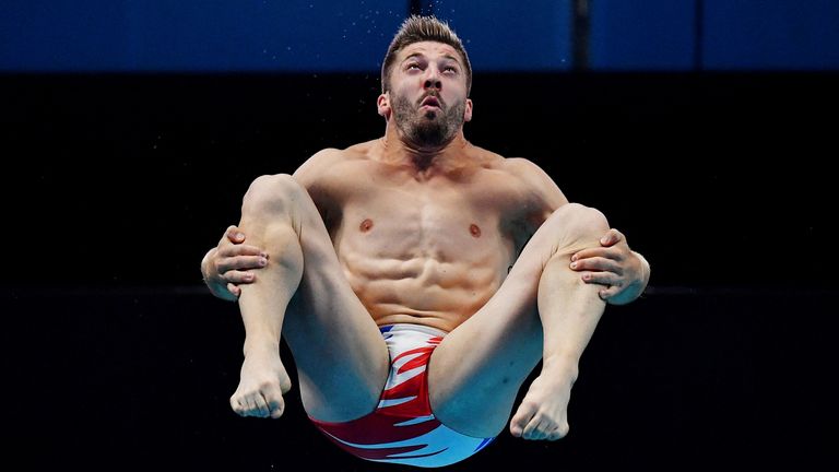 French diver Alexis Jandard slips during Olympic inauguration ...