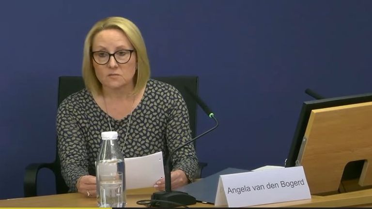 Angela Van Den Bogerd reads a statement at the start of her evidence.