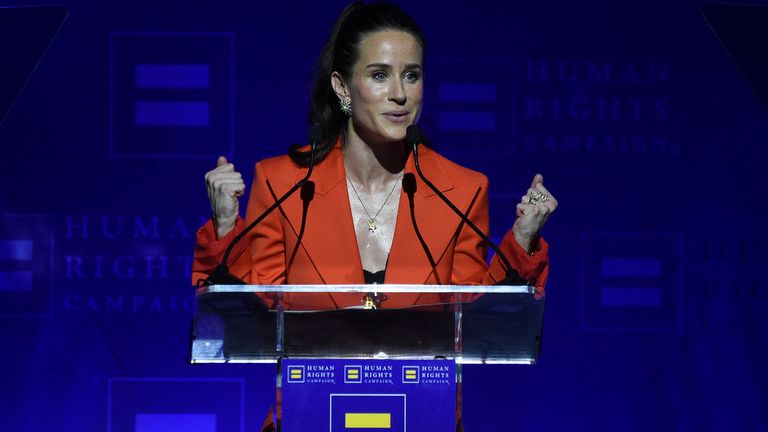 Ashley Biden speaks on stage at an event in Los Angeles in March.  Photo: AP